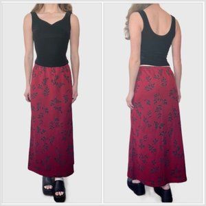 Vintage 90s Red Skirt, 1990s Floral Maxi Skirt